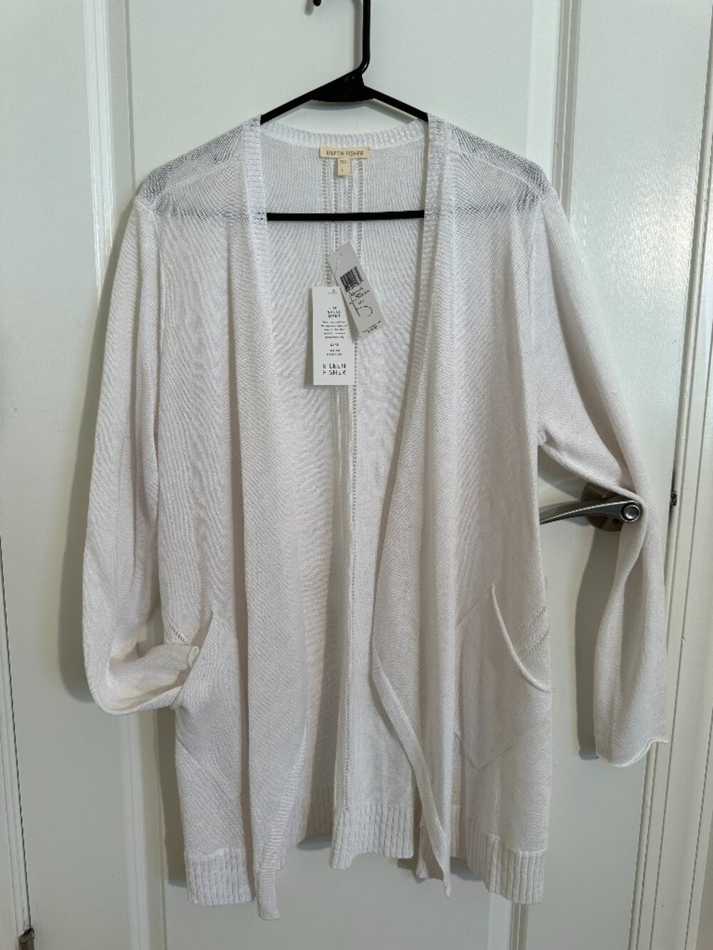 Eileen Fisher - White Fine Gauge Linen Simple Cascade Cardi